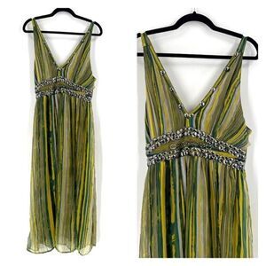 NWT Jessica Taylor Striped Gauzy Midi‎ Dress Studded Green Smocked Fairy Size 3X